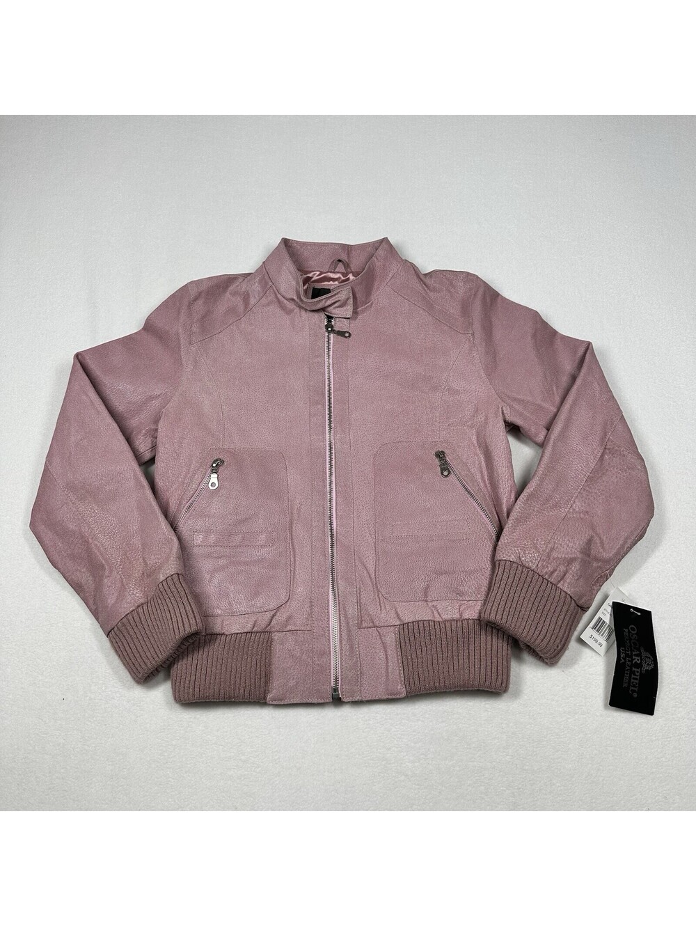 Oscar Piel Pink Leather Bomber Jacket Women's Size Medium NWT